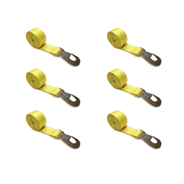 2" x 10' Wheel Lasso Lift Strap w/ Flat Snap Hook Tow Dolly Yellow, 6PK